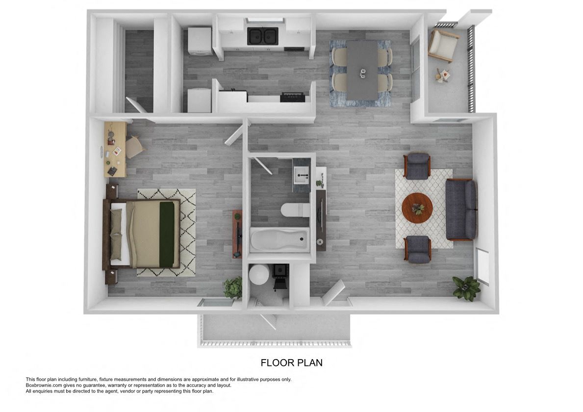 Floor plan for 1 bed, 1 bath, 754 sqft